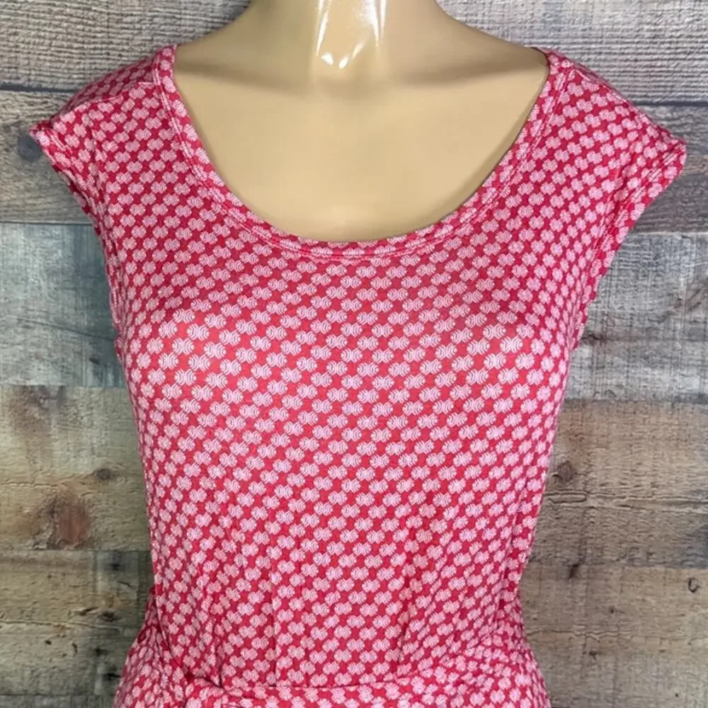 Woolworths Jersey Cap Sleeve Belted Dress Rust Orange White Size Small - Picture 2 of 8